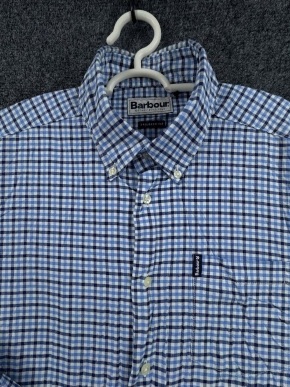 Barbour Cotton Spandex Tailored Button-Down Small Blue Long Sleeve Pocket Mens